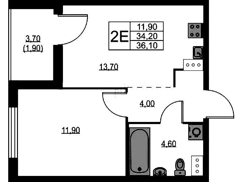 1-комнатная квартира 36.1 м², 3/13 эт., ЖК «А101 Лаголово»